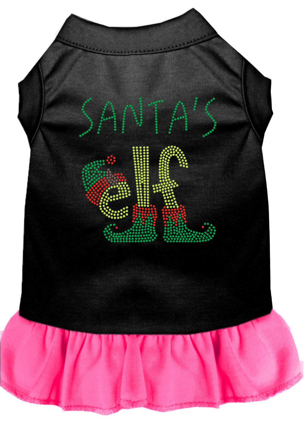 Santa's Elf Rhinestone Dog Dress Black with Bright Pink Lg